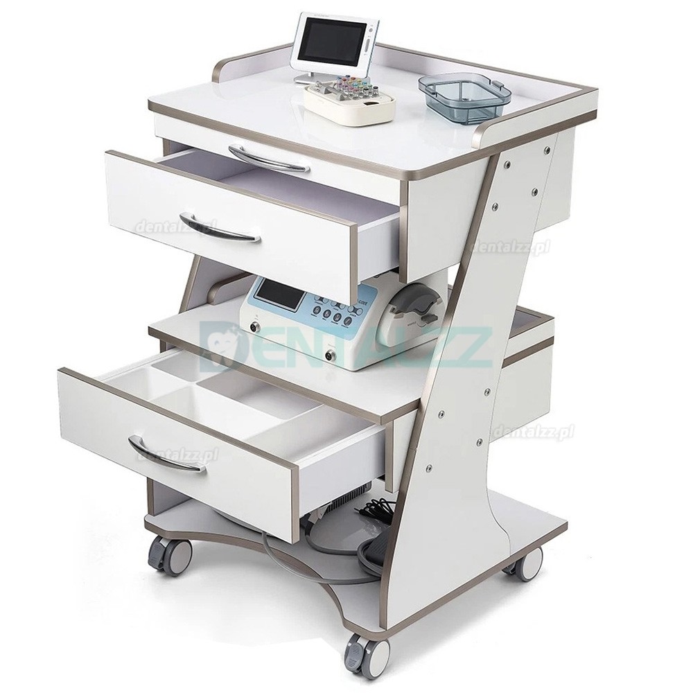 Dentech G06 W&oacute;zek Stomatologiczny z Szafką i Tacą na Narzędzia Podw&oacute;jna Szuflada